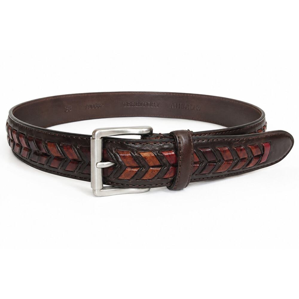 Territory Ahead Woven Leather Belt Mens 38 Brown Western Rustic Braided Chevron